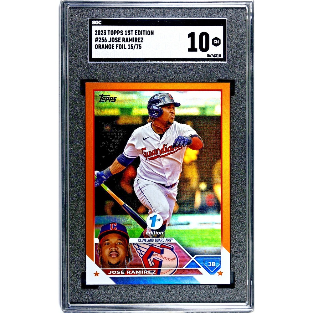 2023 TOPPS 1ST EDITION #256 JOSE RAMIREZ ORANGE FOIL 15/75 SGC 10 GEM